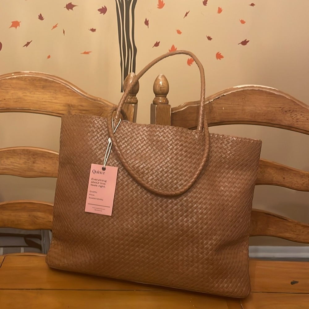 Quince Italian Leather Handwoven Tote